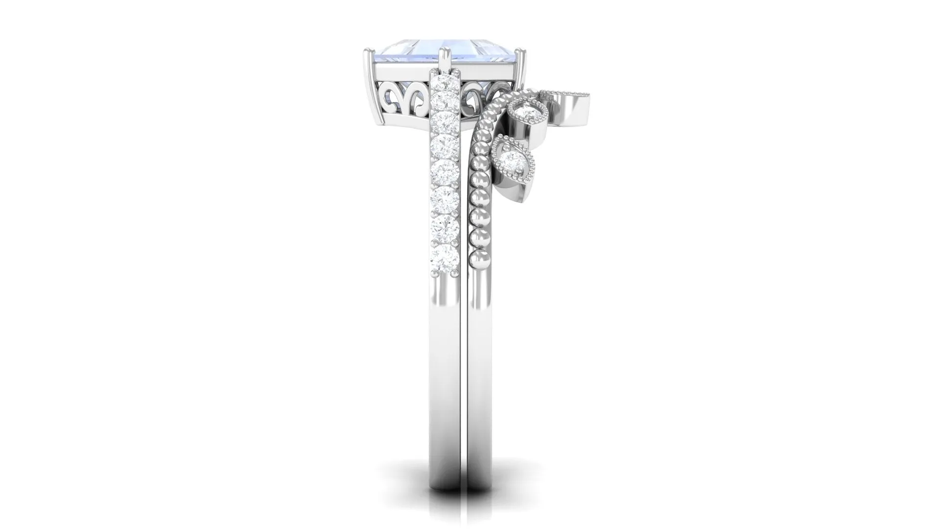 Princess Cut Moonstone Vintage Ring Set with Diamond