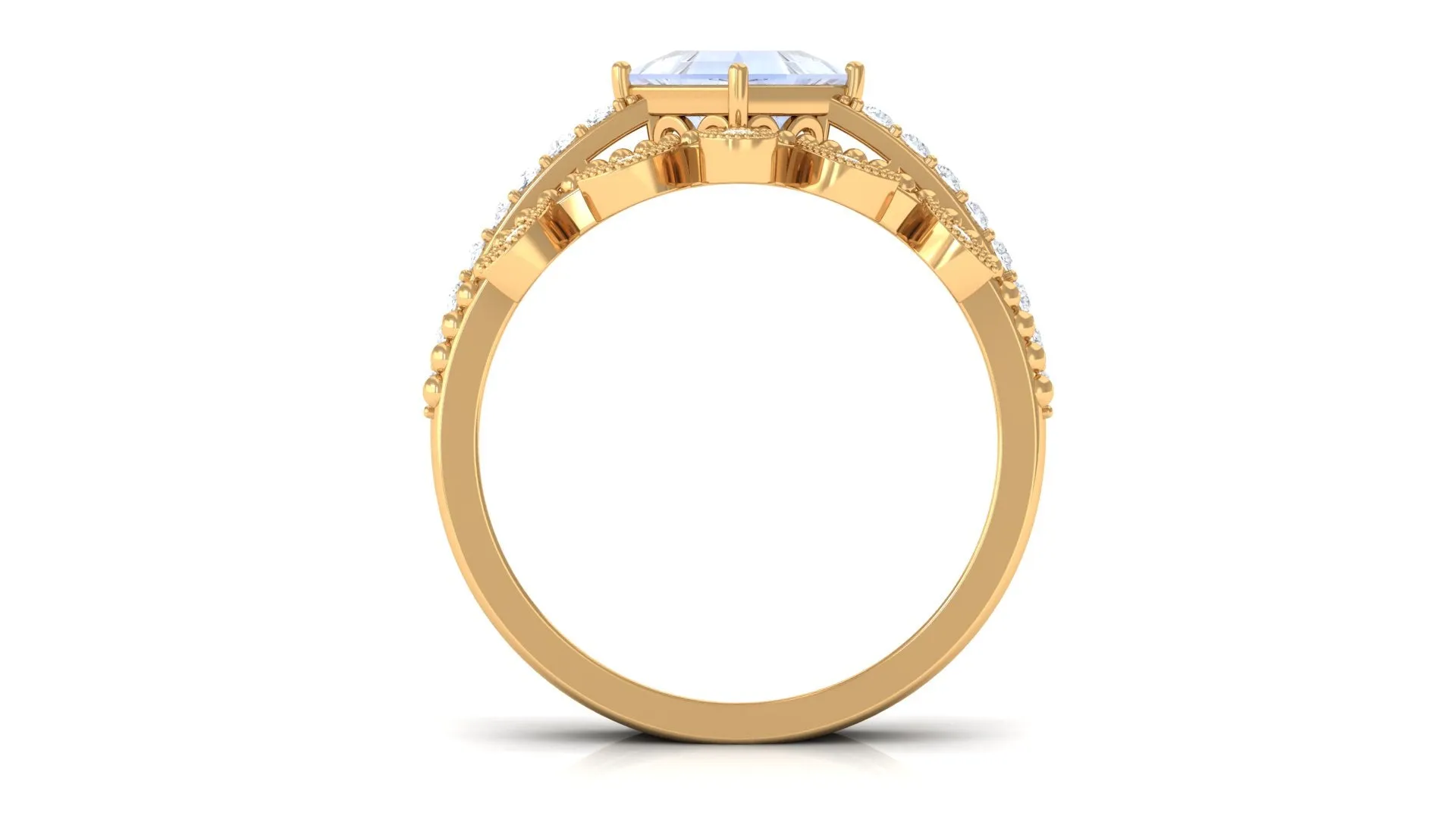 Princess Cut Moonstone Vintage Ring Set with Diamond
