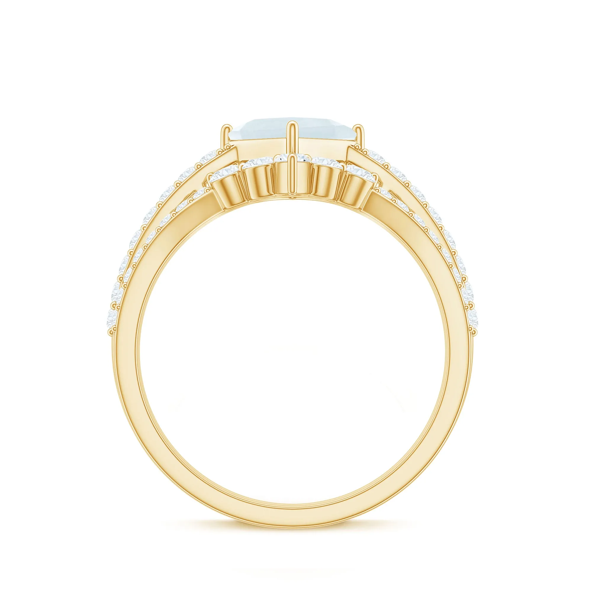 Princess Cut Solitaire Moonstone Designer Ring Set with Diamond