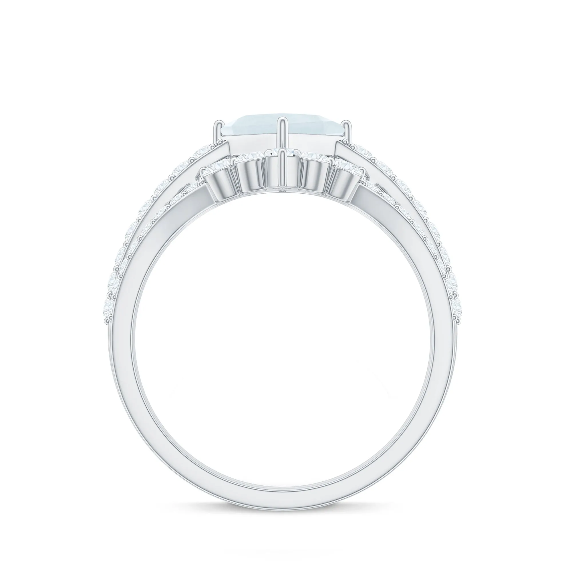 Princess Cut Solitaire Moonstone Designer Ring Set with Diamond