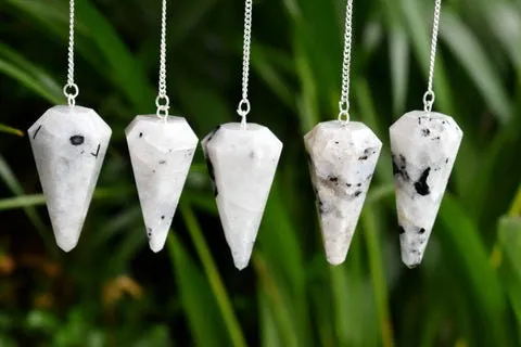 Rainbow Moonstone Faceted Hexagon Pendulum, Crystal Pendulum