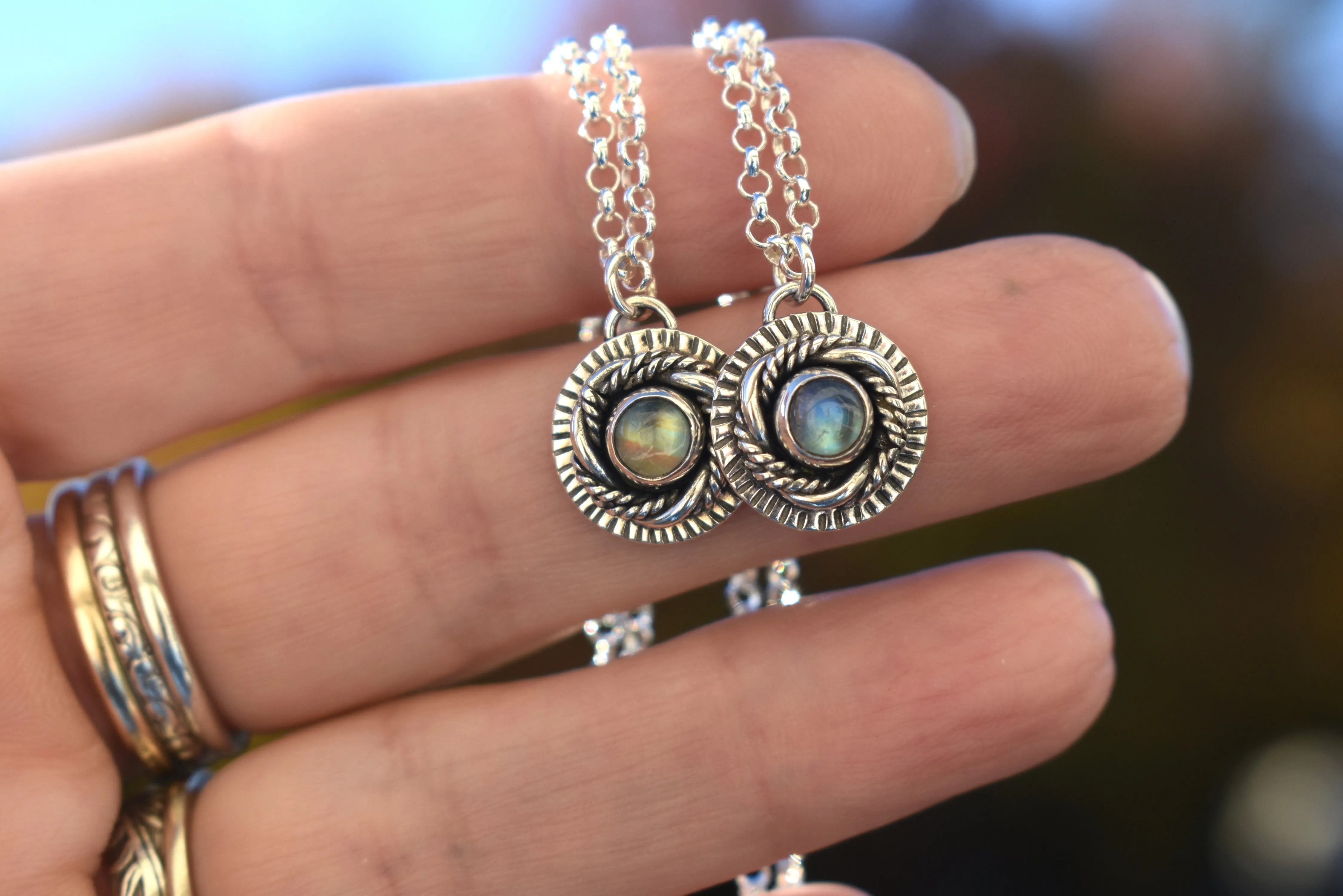 Rainbow Moonstone Medallion Necklaces