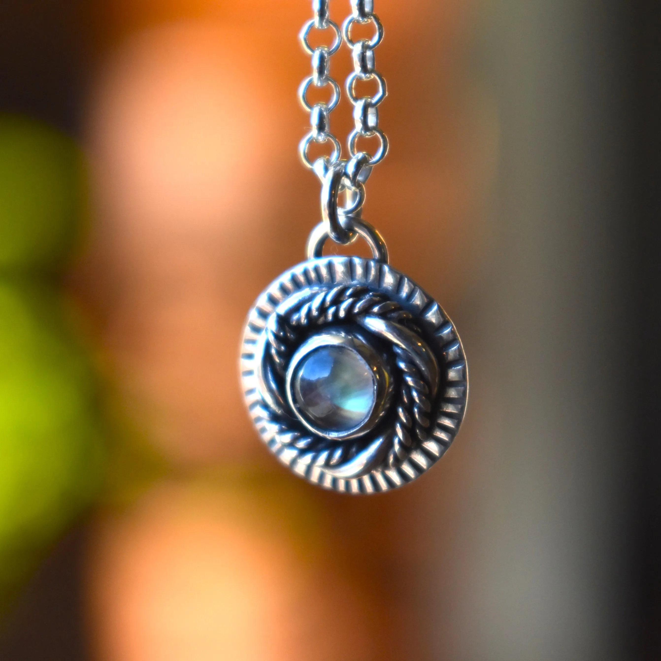Rainbow Moonstone Medallion Necklaces