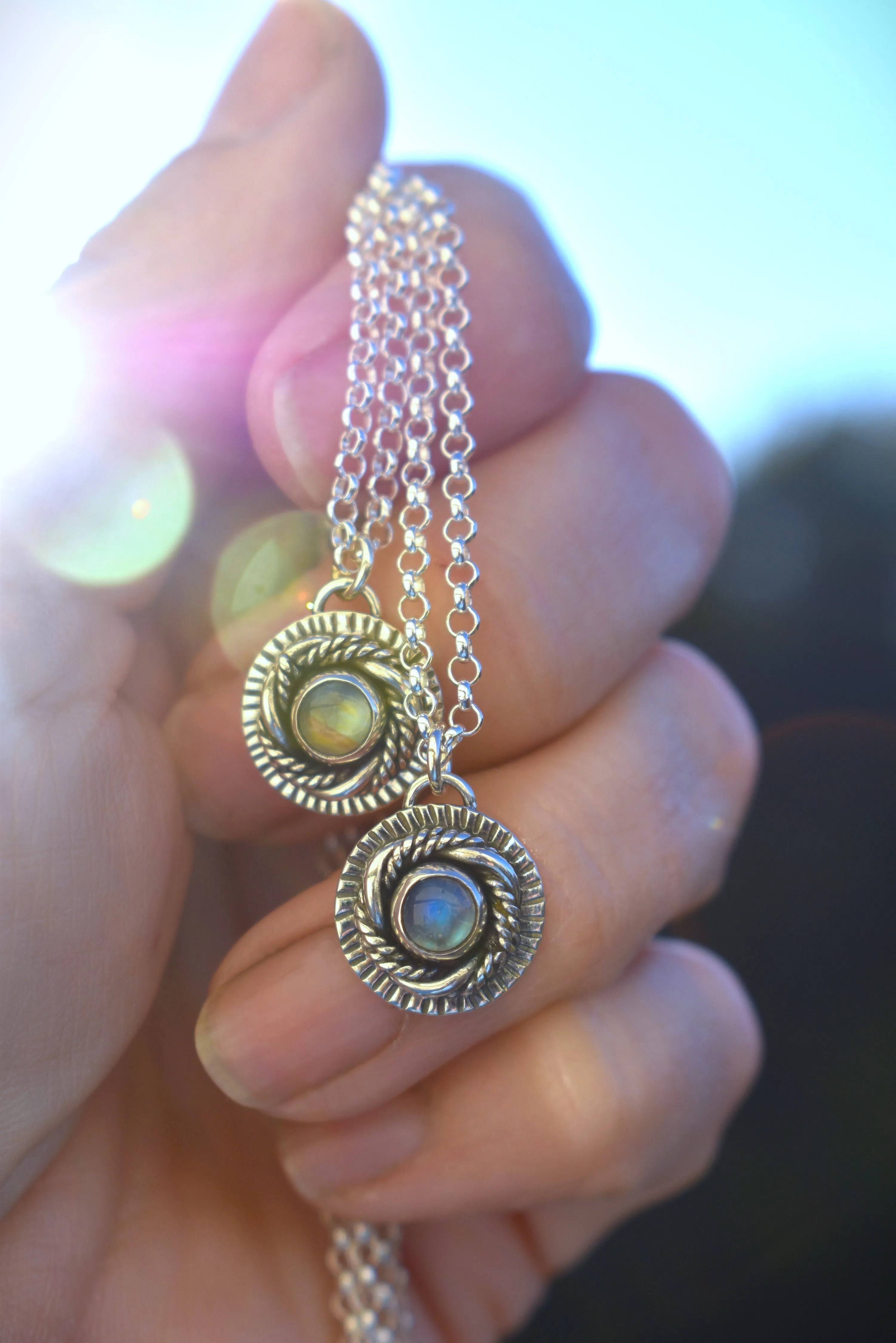 Rainbow Moonstone Medallion Necklaces