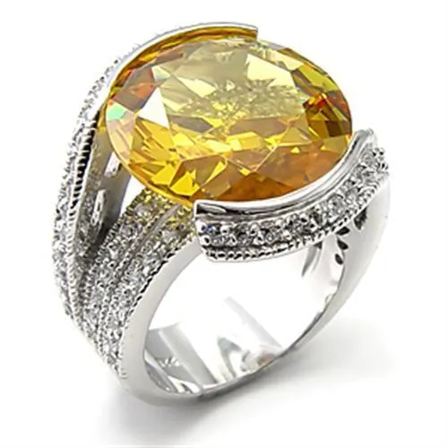 Rhodium 925 Sterling Silver Ring with AAA Grade CZ in Topaz for Women Style 7X288