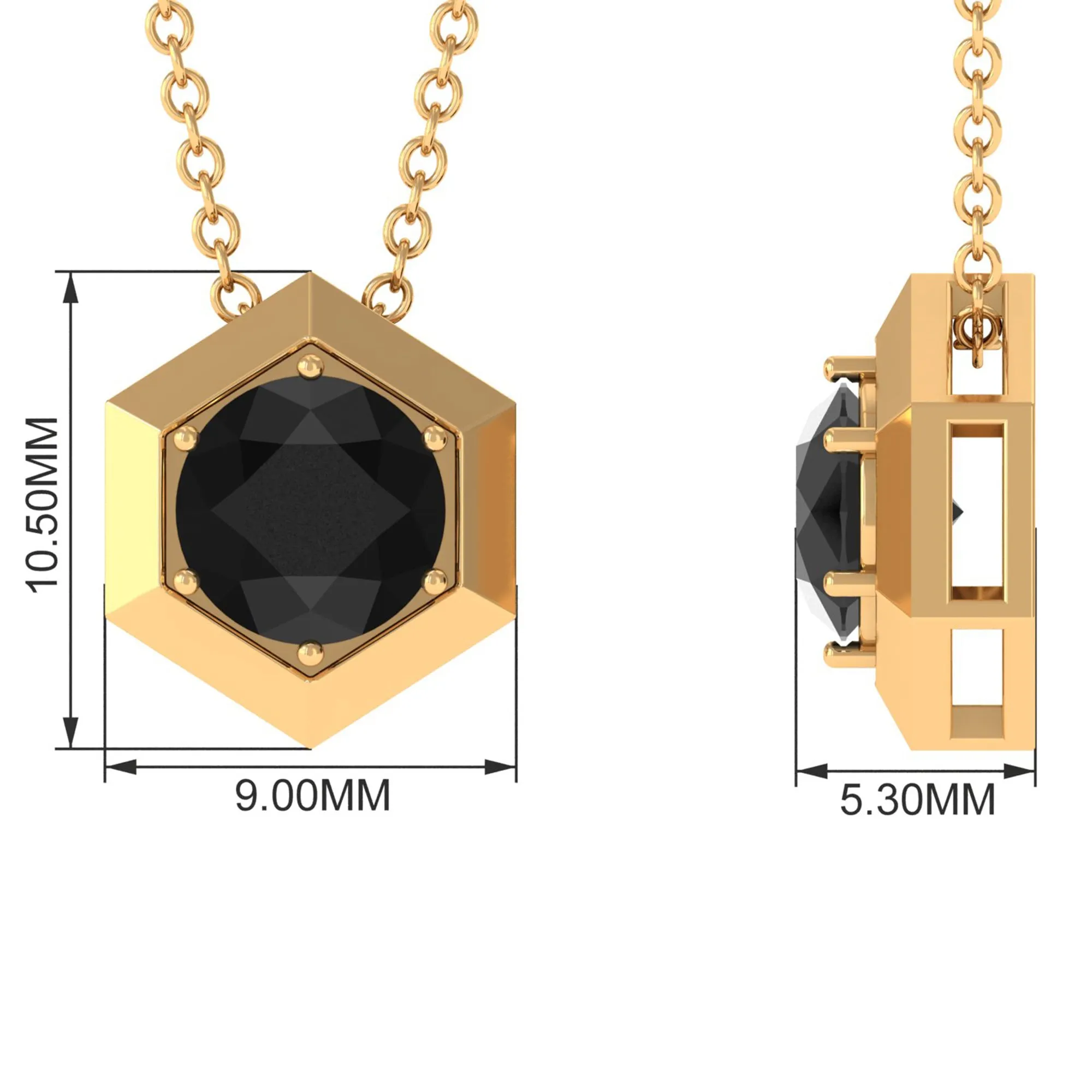 Round Created Black Diamond Gold Hexagon Pendant Necklace