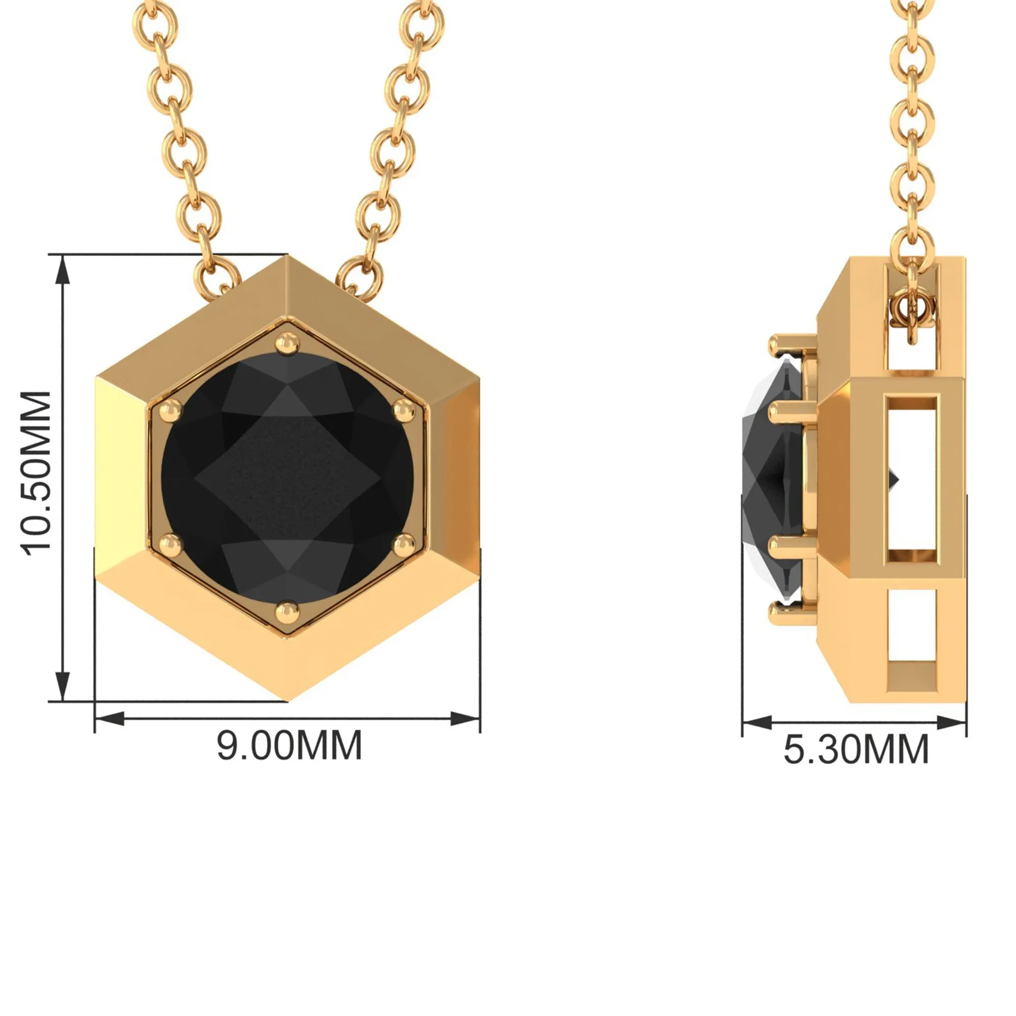 Round Created Black Diamond Gold Hexagon Pendant Necklace