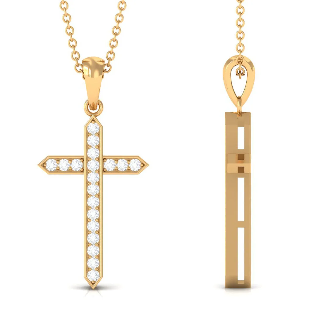 Round Moissanite Cross Pendant Necklace