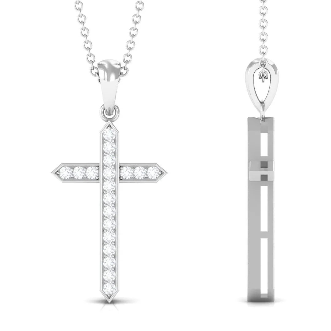 Round Moissanite Cross Pendant Necklace