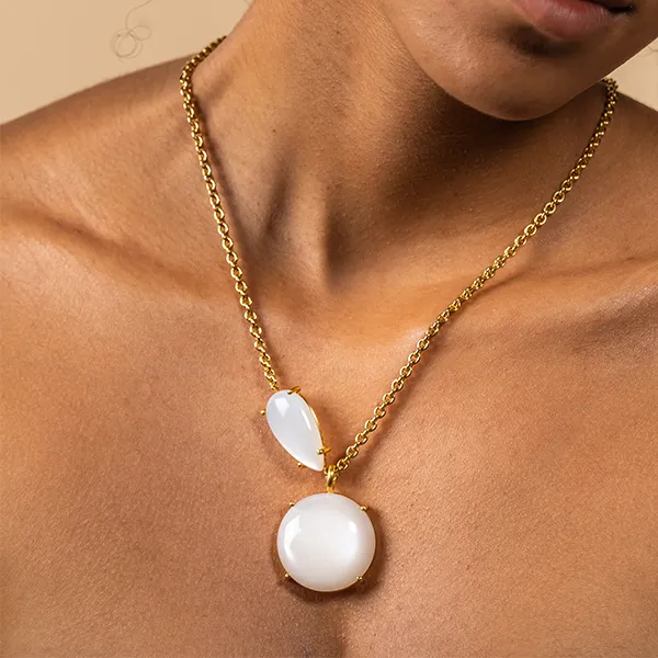 ROUND MOONSTONE PENDANT 18K YELLOW GOLD