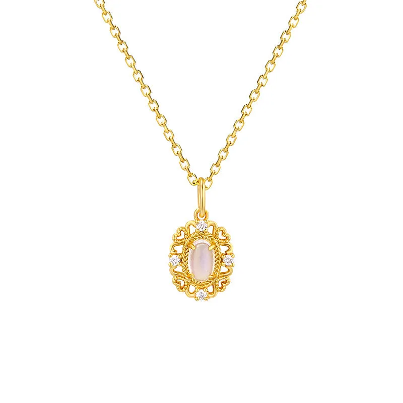 S925 Silver Gem Necklace With Moonstone Pendant