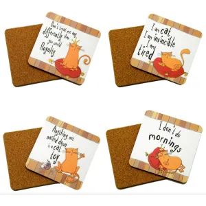 Set of Four Funny Ginger Cat Coasters