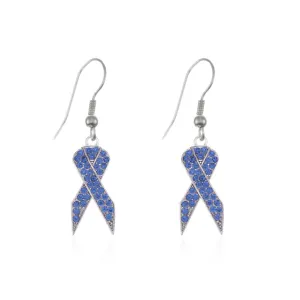 Silver Blue Ribbon Charm Dangle Earrings
