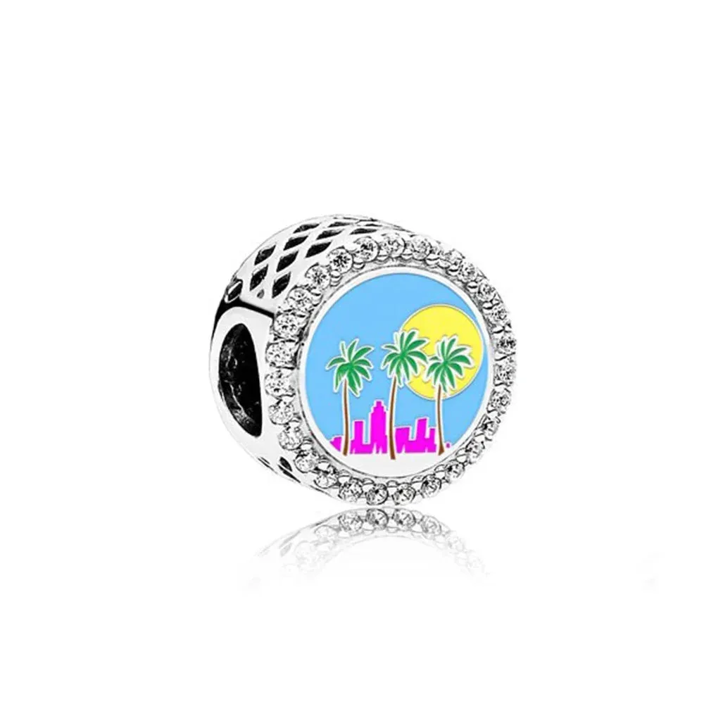 Silver Florida Beach Sunset Palm Charm for Women Jewelry
