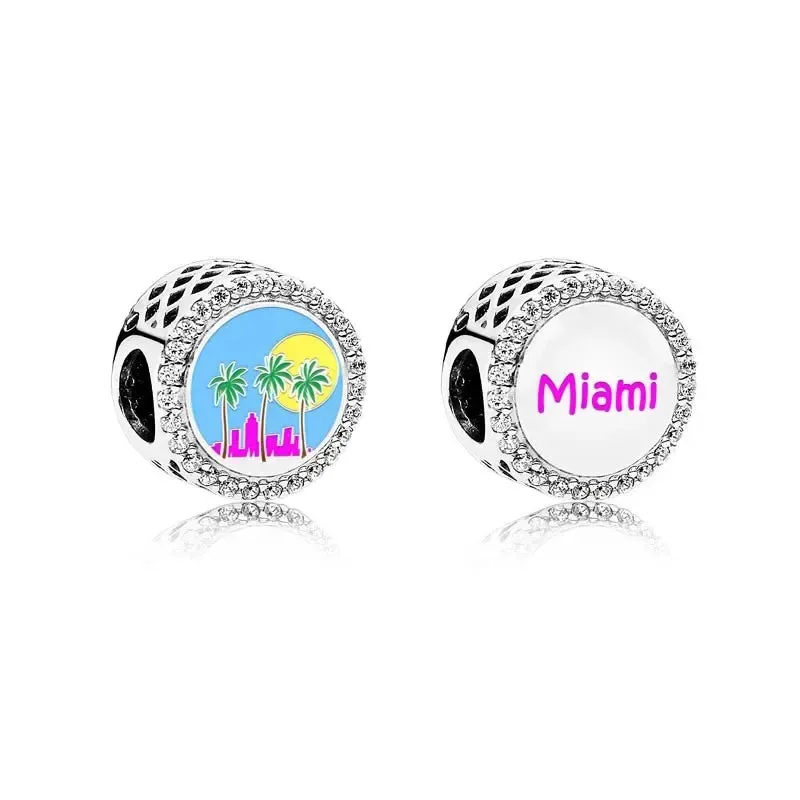 Silver Florida Beach Sunset Palm Charm for Women Jewelry