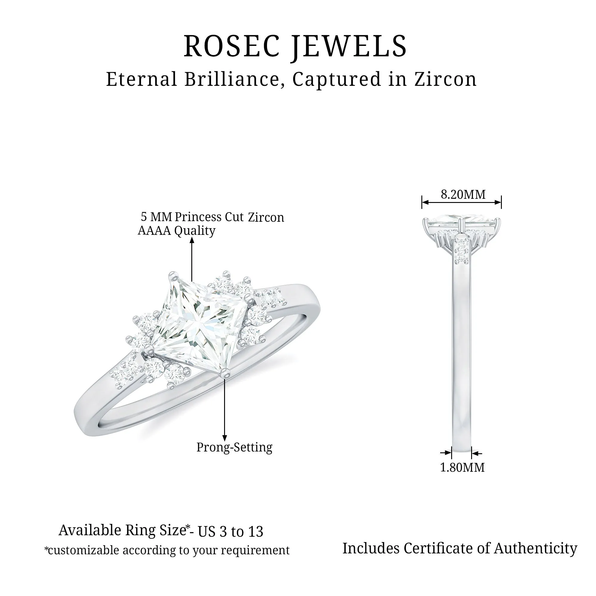 Simple Princess Cut Zircon Solitaire Promise Ring in Gold