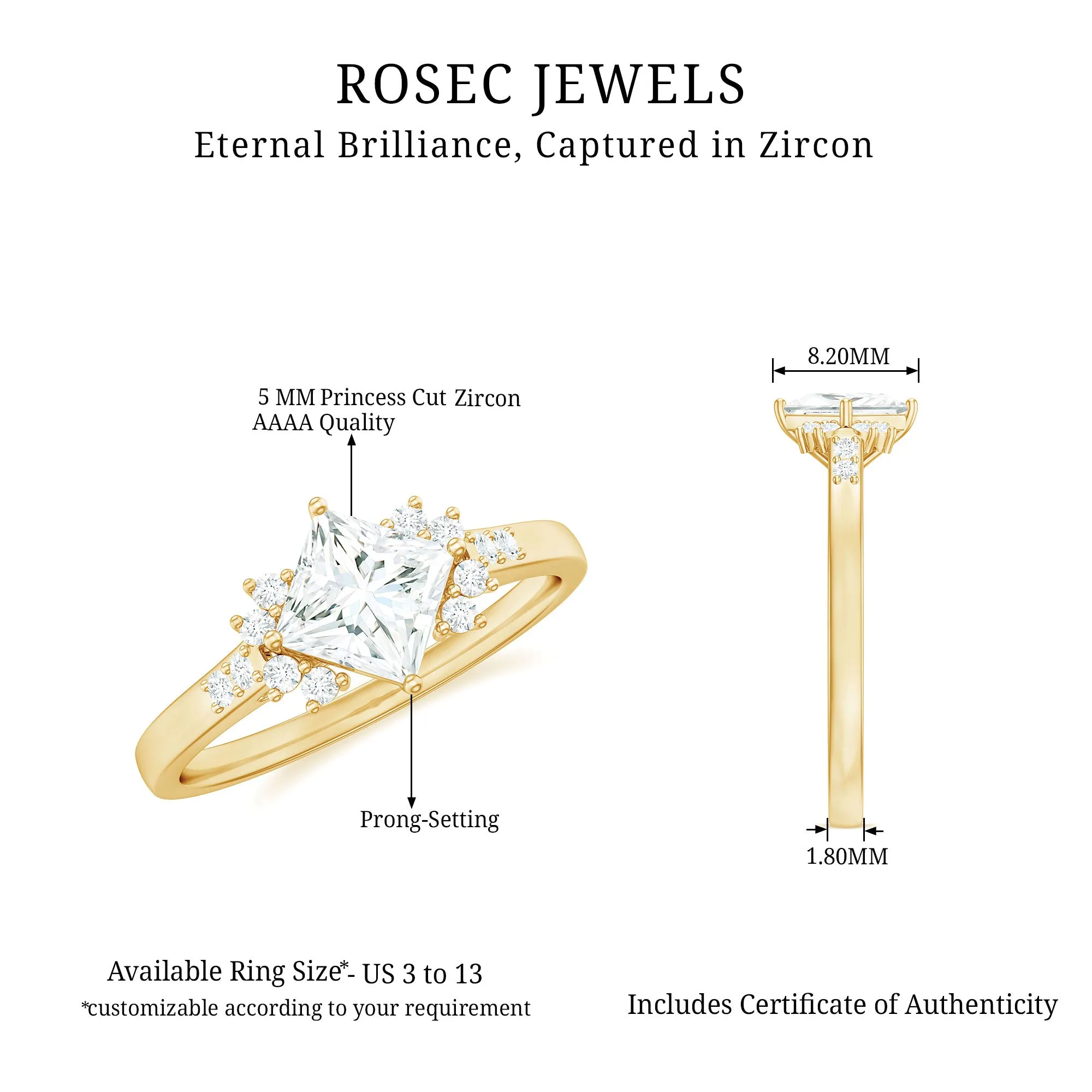 Simple Princess Cut Zircon Solitaire Promise Ring in Gold