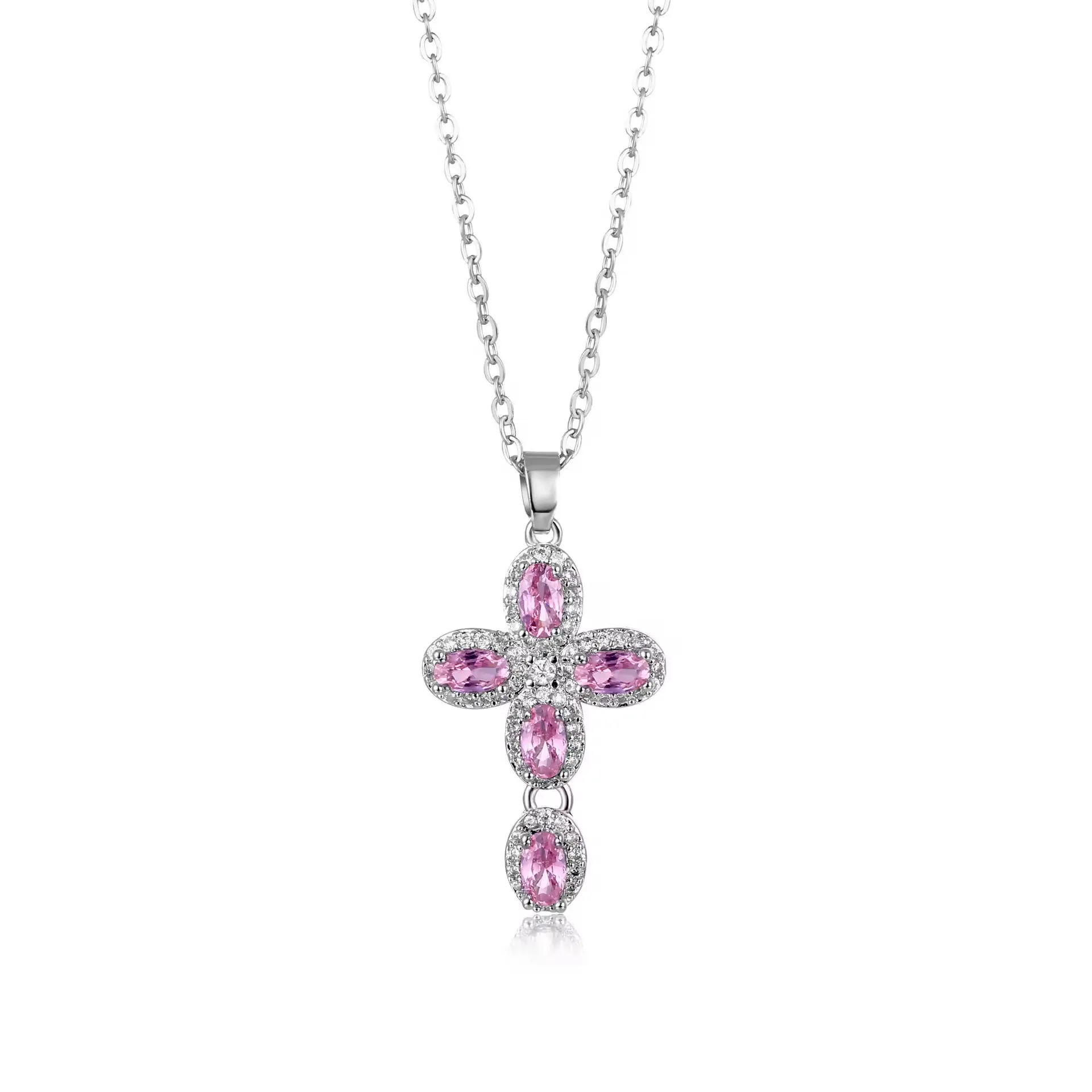 SISSLIA Pink Cross Necklace Y2K Purple Zircon Punk Pendant Necklace Grunge Cross Necklace For Women Jewelry Accessories