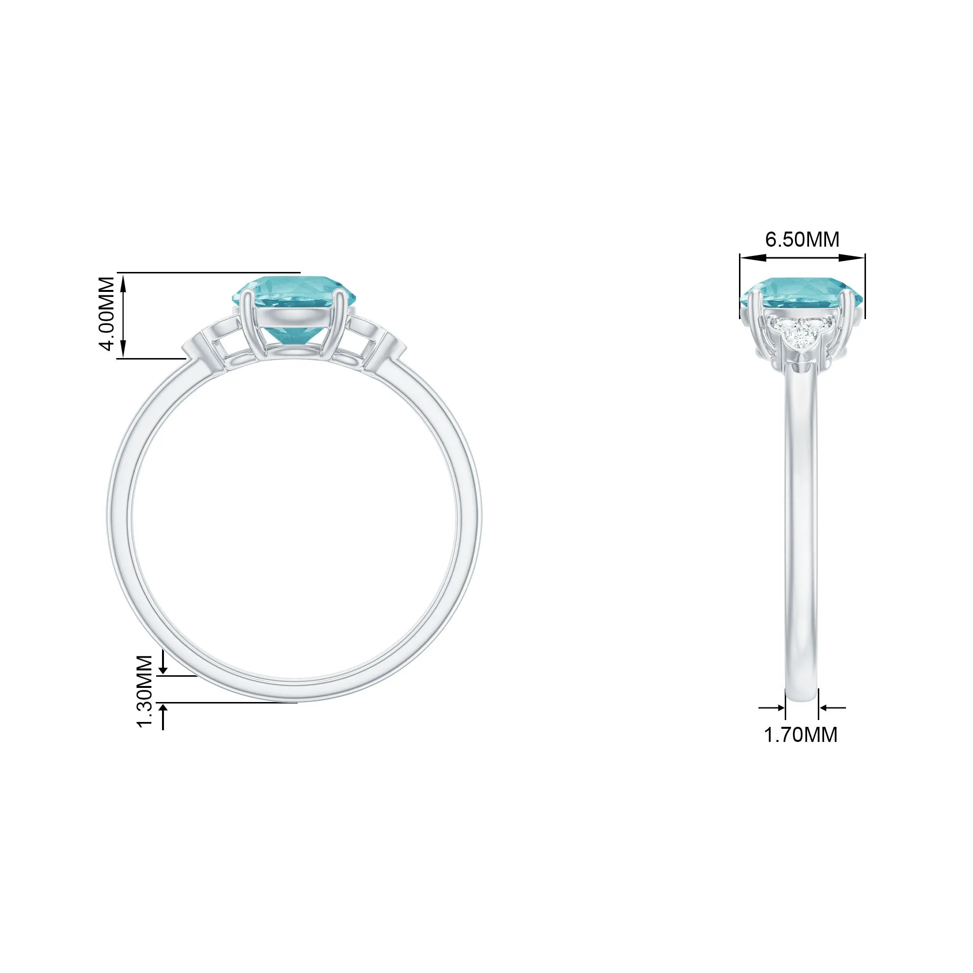 Sky Blue Topaz Solitaire Engagement Ring with Diamond Trio