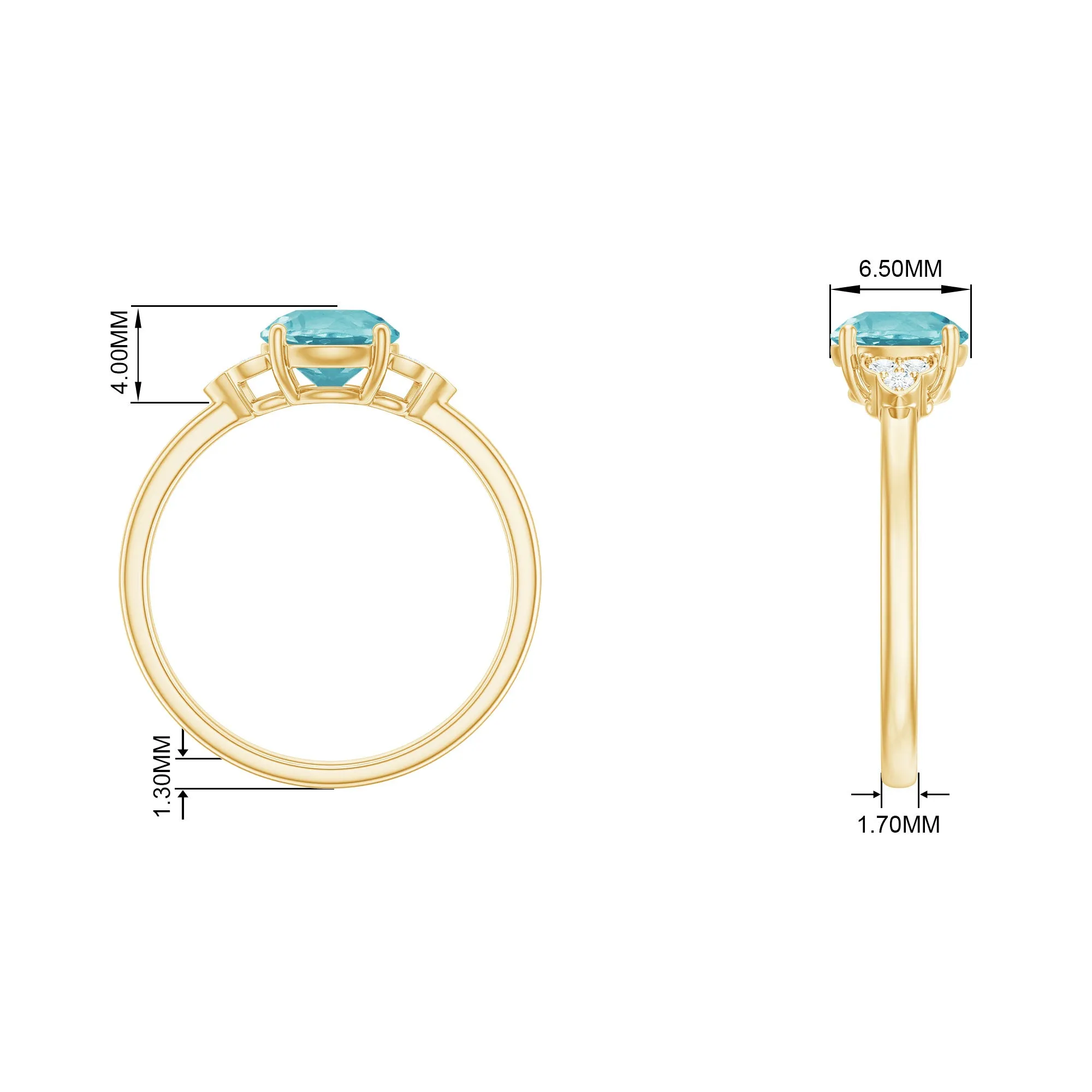 Sky Blue Topaz Solitaire Engagement Ring with Diamond Trio