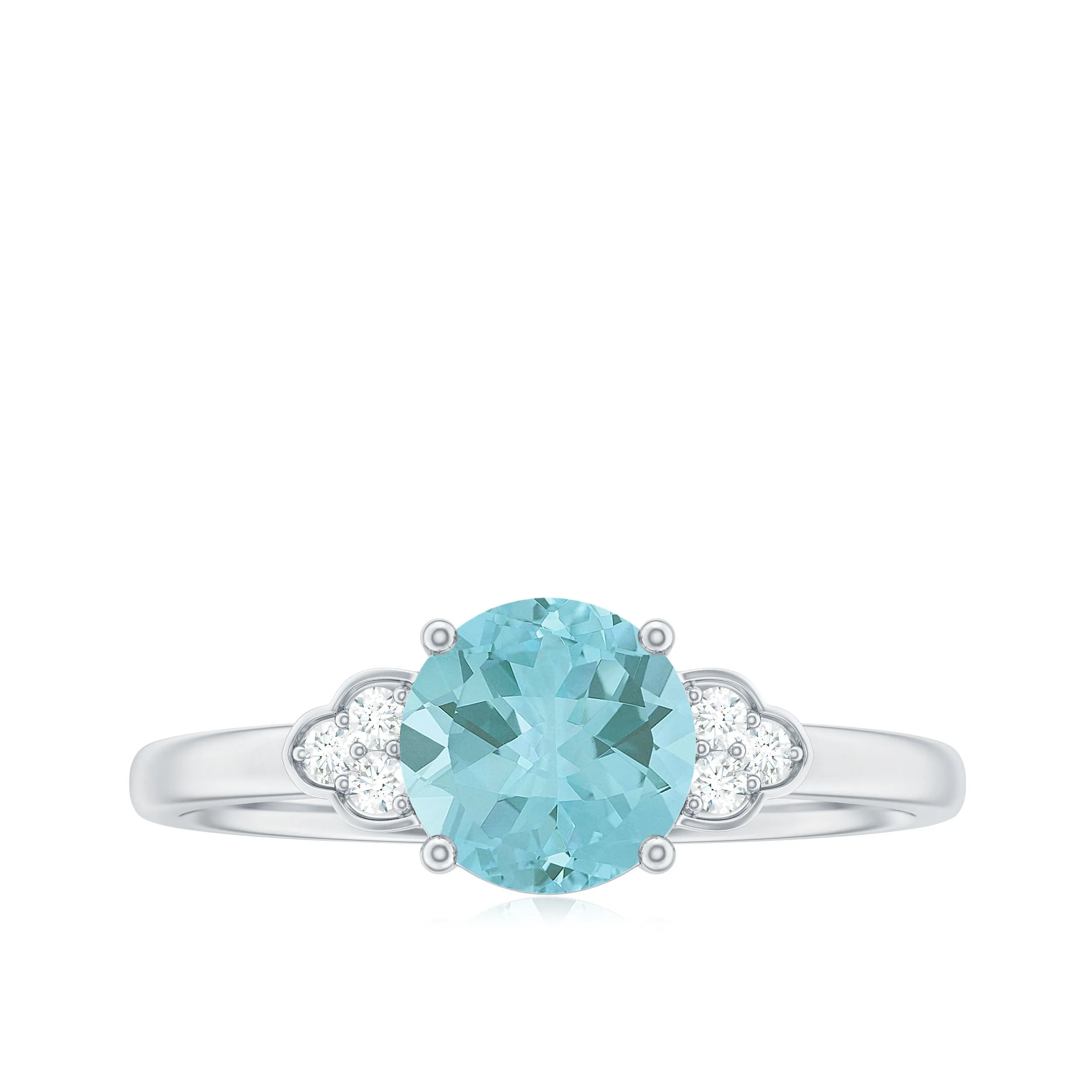 Sky Blue Topaz Solitaire Engagement Ring with Diamond Trio