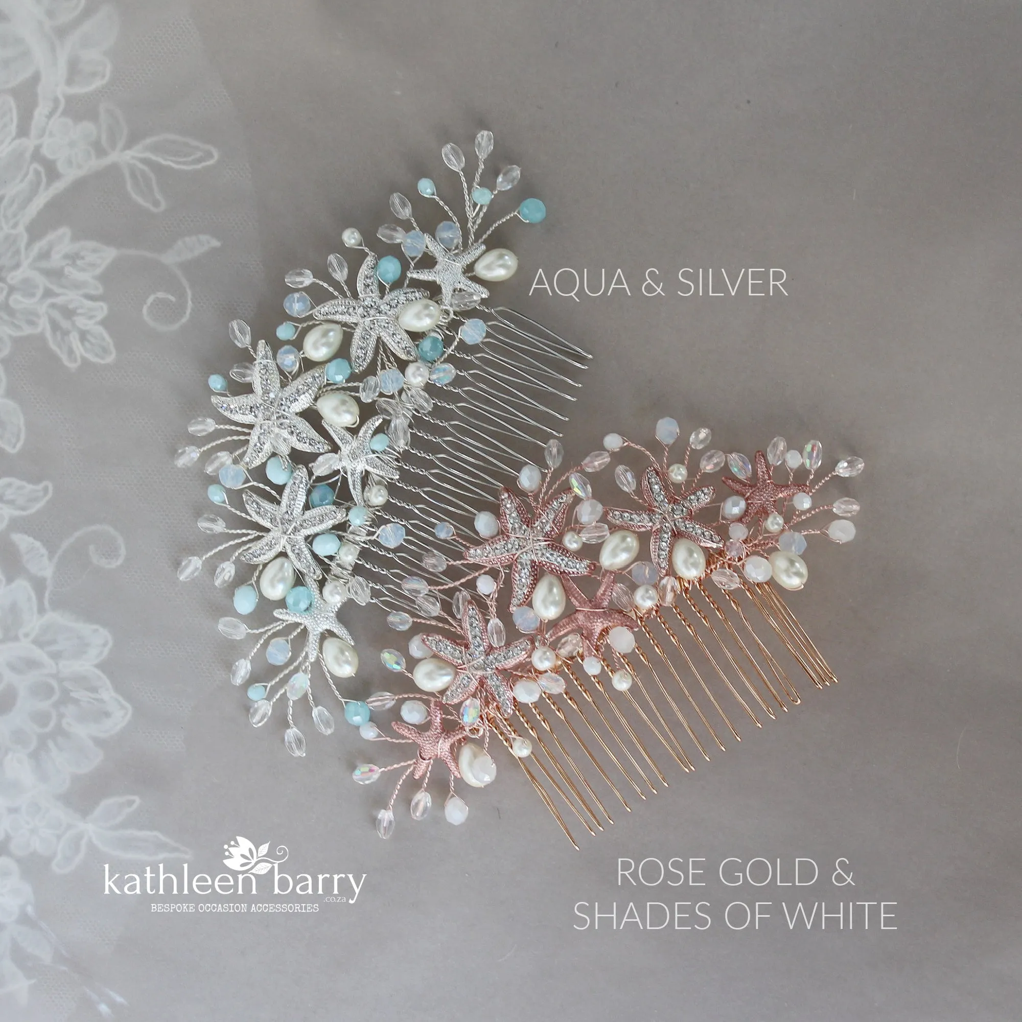 Starfish Crystal, Pearl & Rhinestone Comb - Color and finish options available