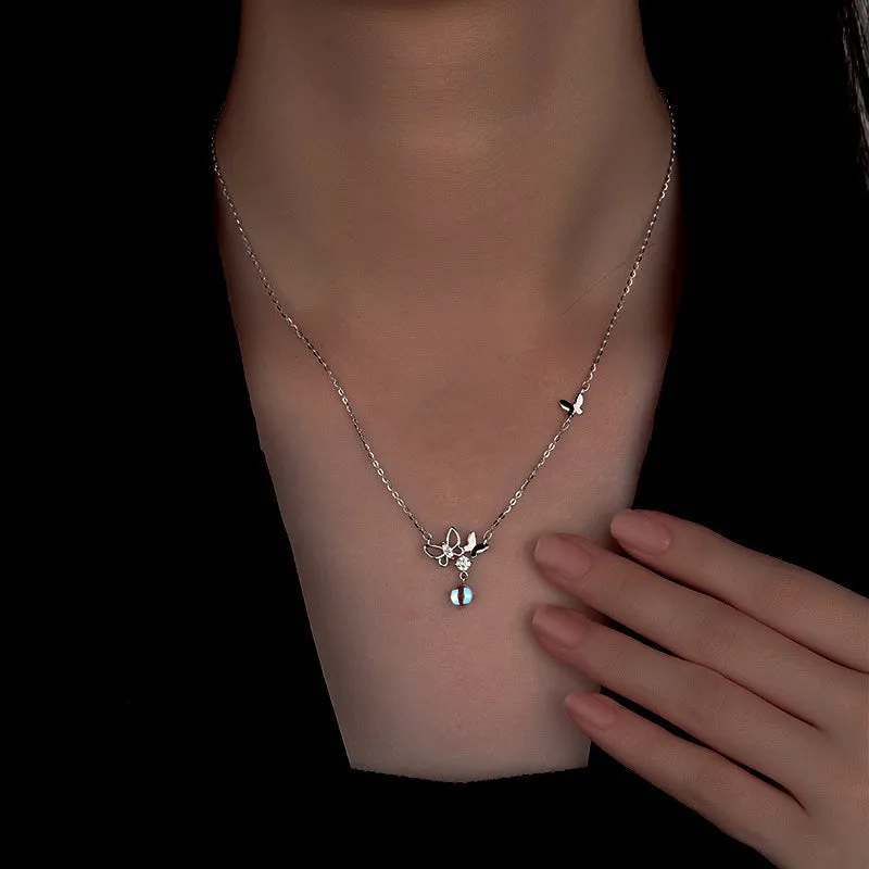 Sterling Silver Butterfly Moonstone Tassel Necklace