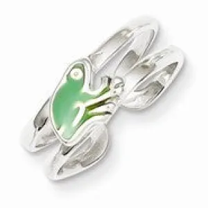 Sterling Silver Green Enameled Frog Toe Ring