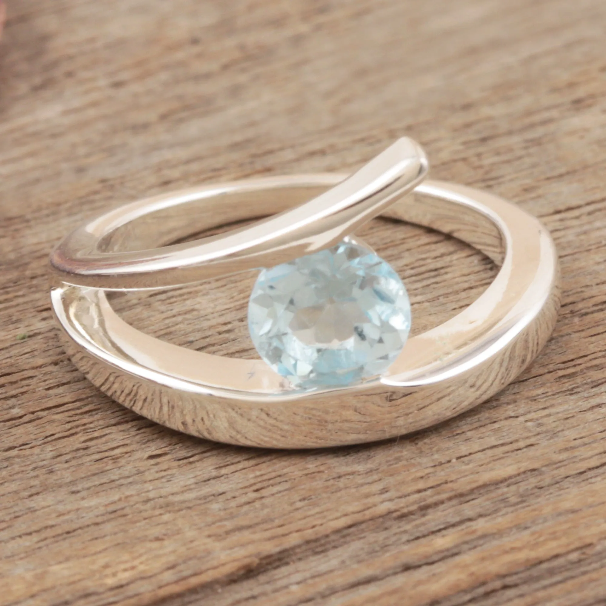 Sterling Silver Solitaire Blue Topaz Ring - Dazzling Love | NOVICA