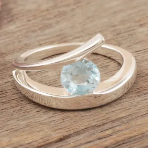 Sterling Silver Solitaire Blue Topaz Ring - Dazzling Love | NOVICA