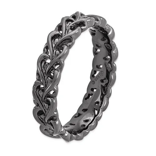 Sterling Silver Stackable Expressions Black Plated Intertwined Hearts  Carved Ring