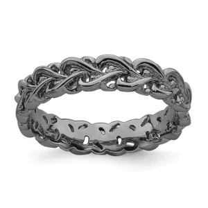 Sterling Silver Stackable Expressions Black Plated Intertwined Hearts  Carved Ring