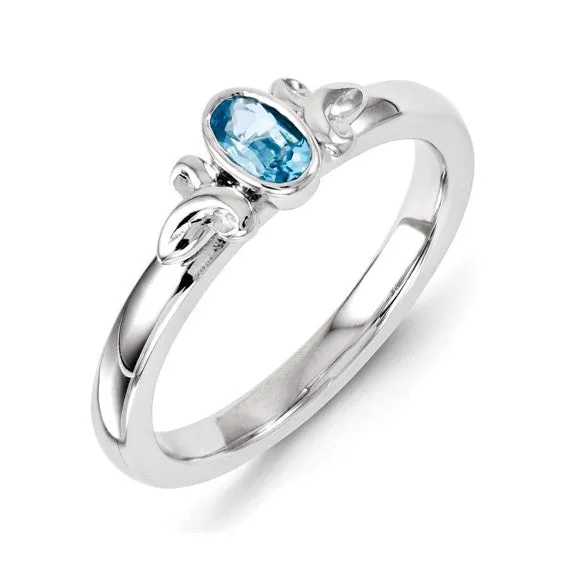 Sterling Silver Stackable Expressions Blue Topaz Oval Ring