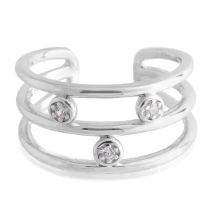 Sterling Silver Toe Ring Zirconia 3 Band
