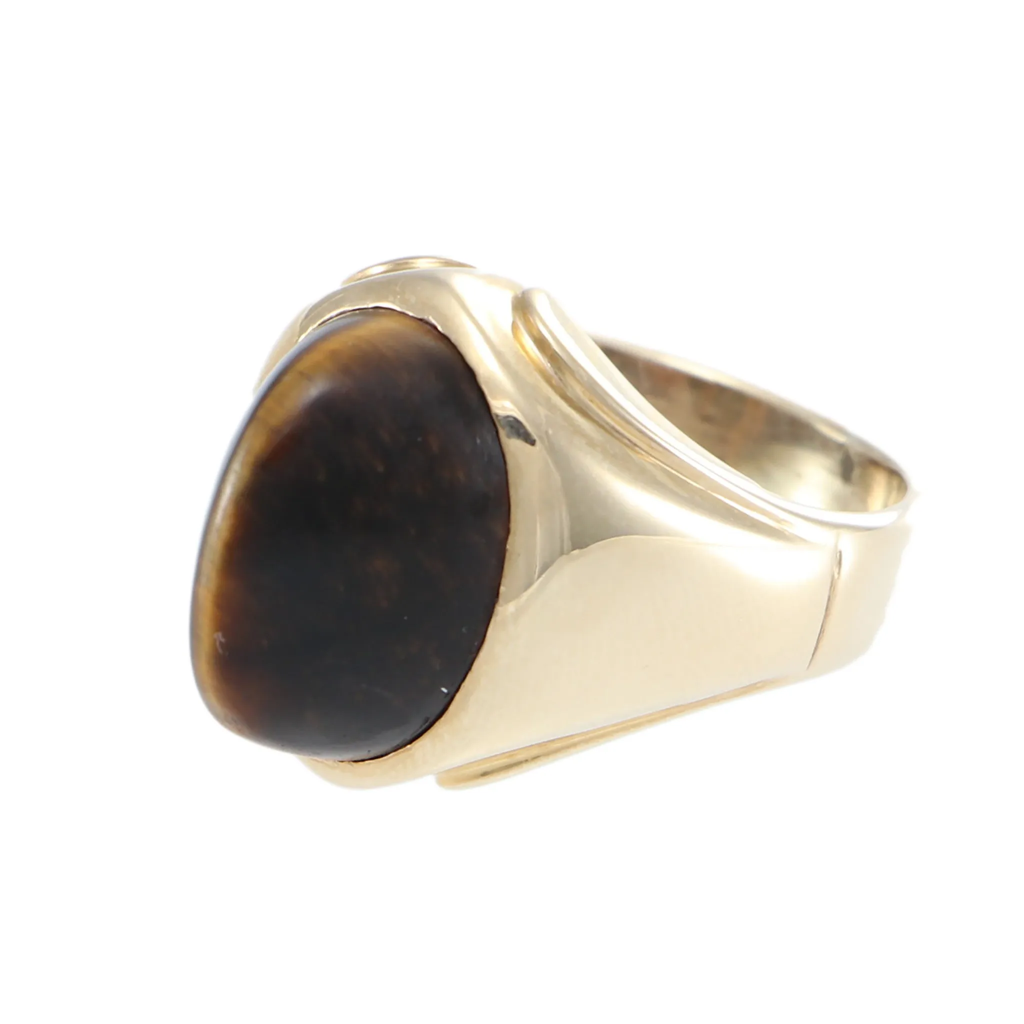 Tigers Eye Cats Eye Cocktail Ring Solid 14k Yellow Gold Vintage Estate US 7.75