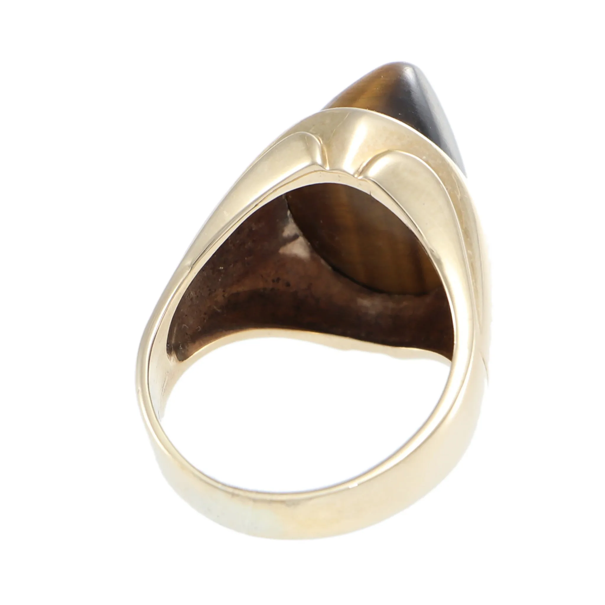 Tigers Eye Cats Eye Cocktail Ring Solid 14k Yellow Gold Vintage Estate US 7.75