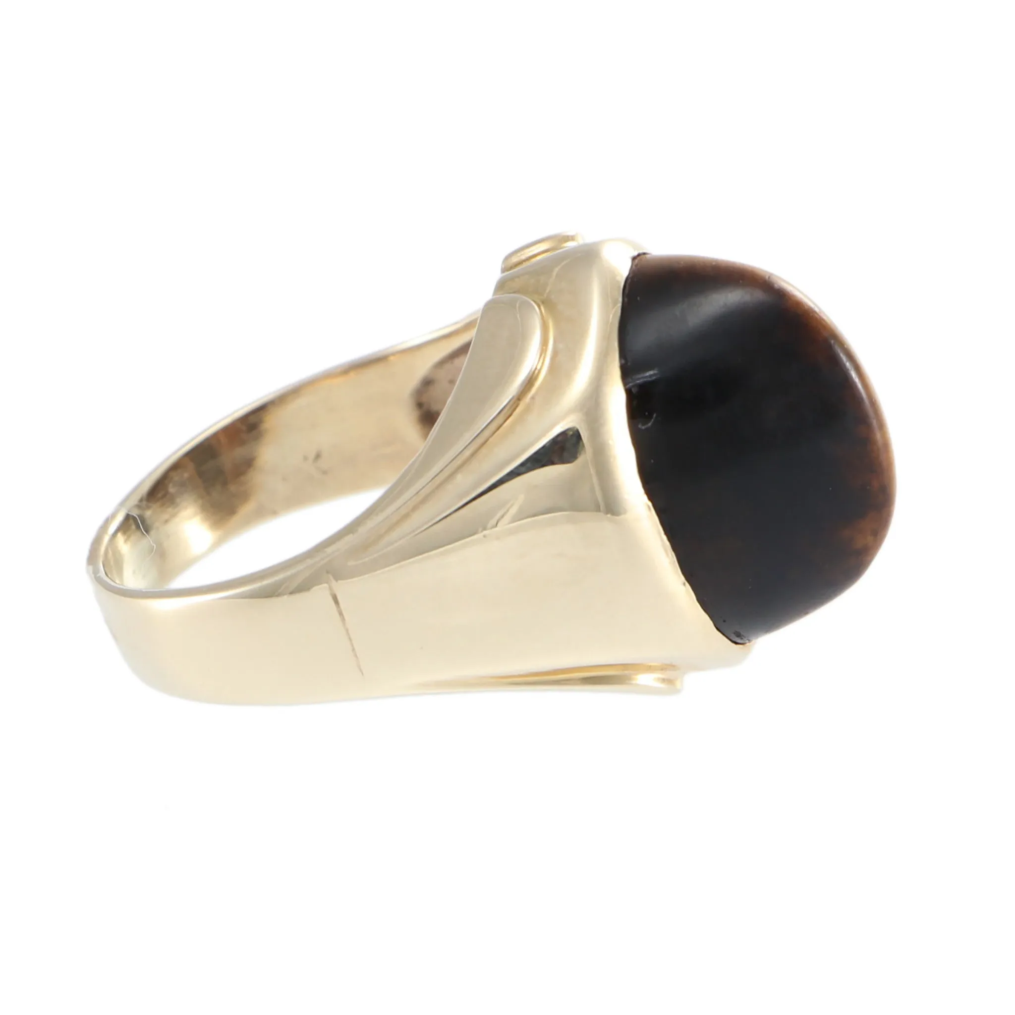 Tigers Eye Cats Eye Cocktail Ring Solid 14k Yellow Gold Vintage Estate US 7.75