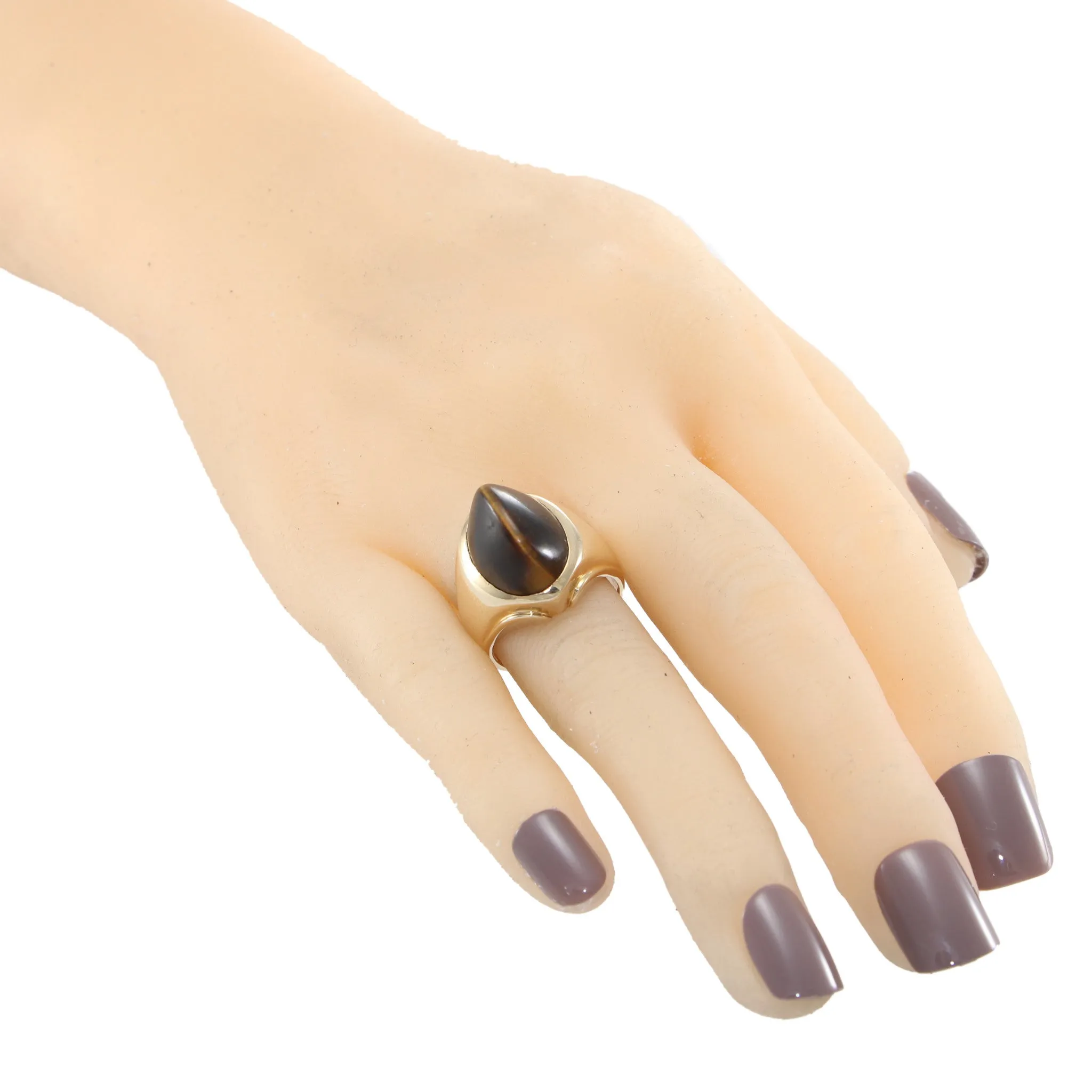 Tigers Eye Cats Eye Cocktail Ring Solid 14k Yellow Gold Vintage Estate US 7.75