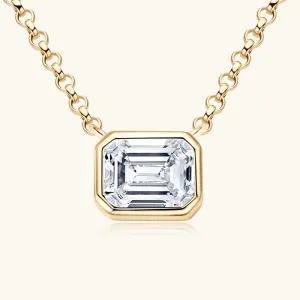 Timeless Emerald-Cut Moissanite Bezel Pendant Necklace