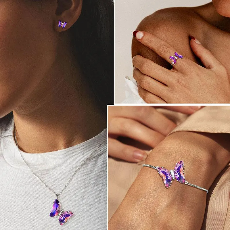Tokyo Mart Women Butterfly Jewelry Set 5PCS Birthstone Necklace Earrings Ring Bracelet Girls Jewelry Birthday Gift
