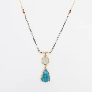 Turquoise & Moonstone Slice Pendant Necklace