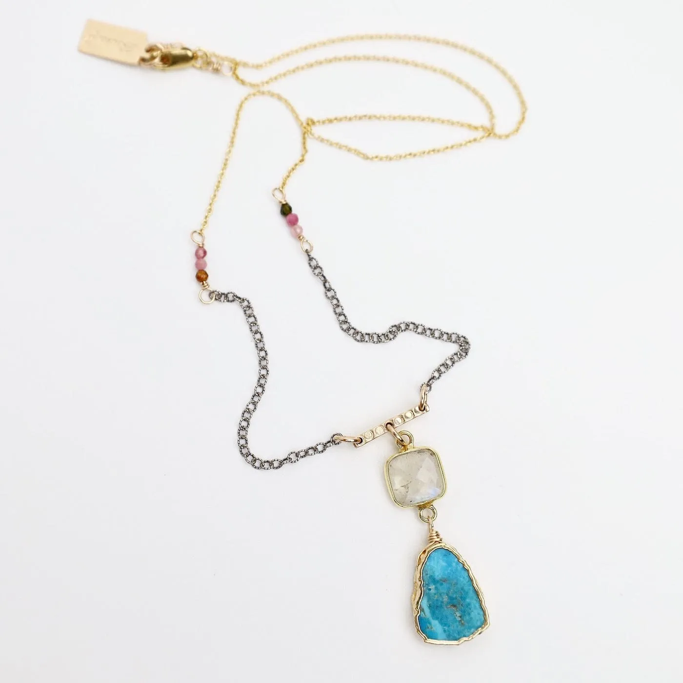 Turquoise & Moonstone Slice Pendant Necklace