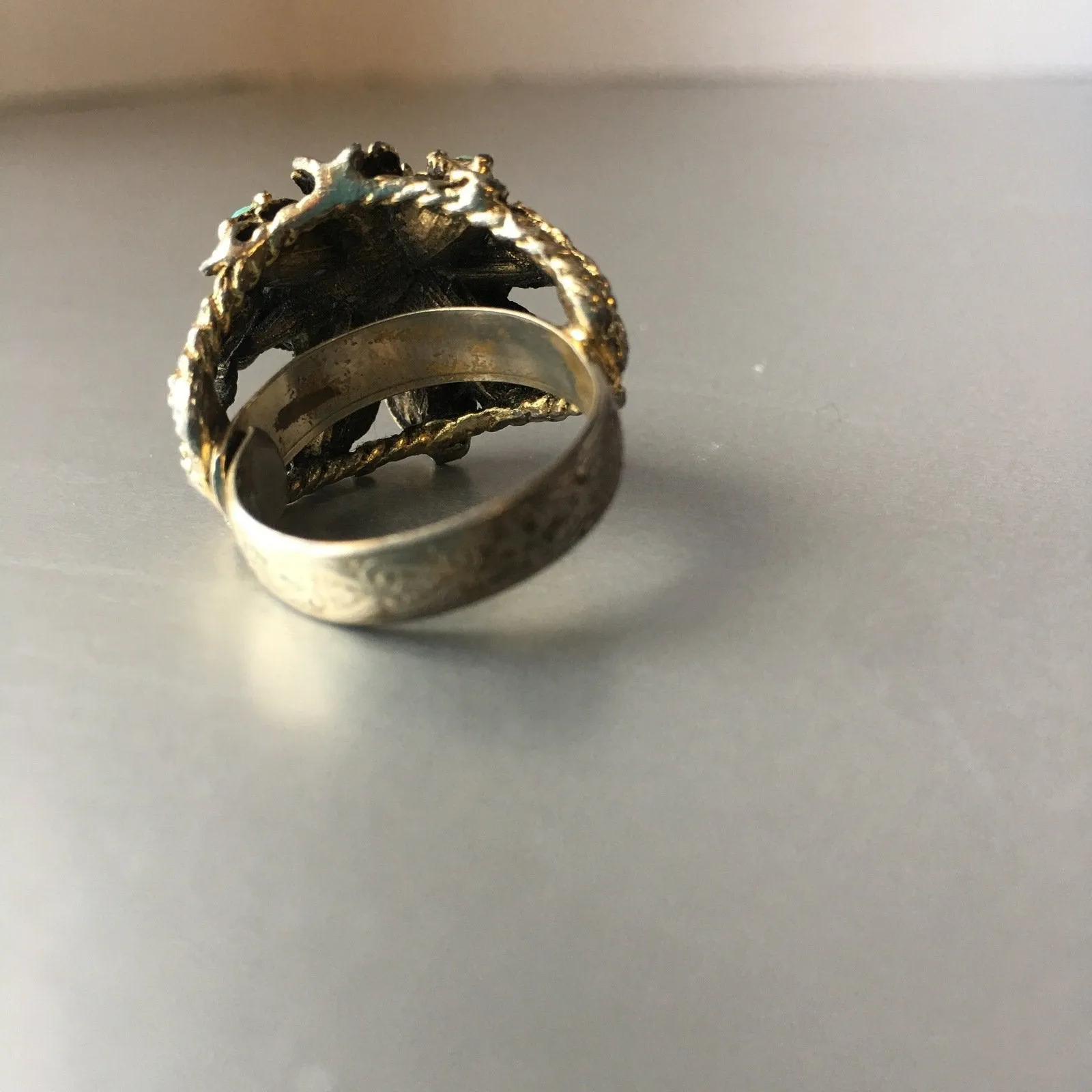 Turquoise Blue Rocks Floral Cocktail Ring Vintage Jewelry