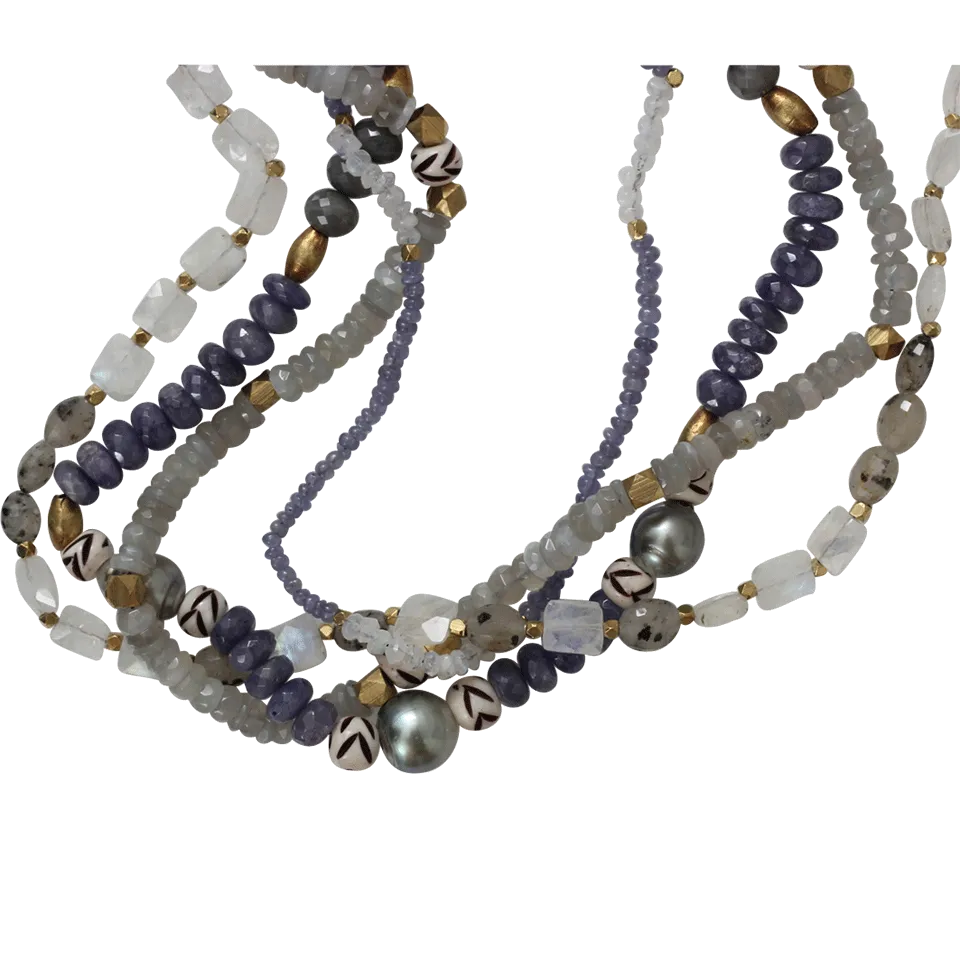Two Strand Moonstone, Tanzanite, And Labradorite Bead Necklace