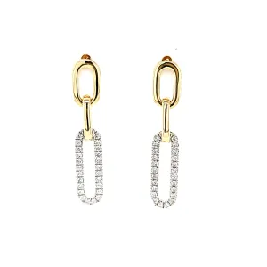 Two Tone Diamond Paperclip Dangle Earrings (I7462)