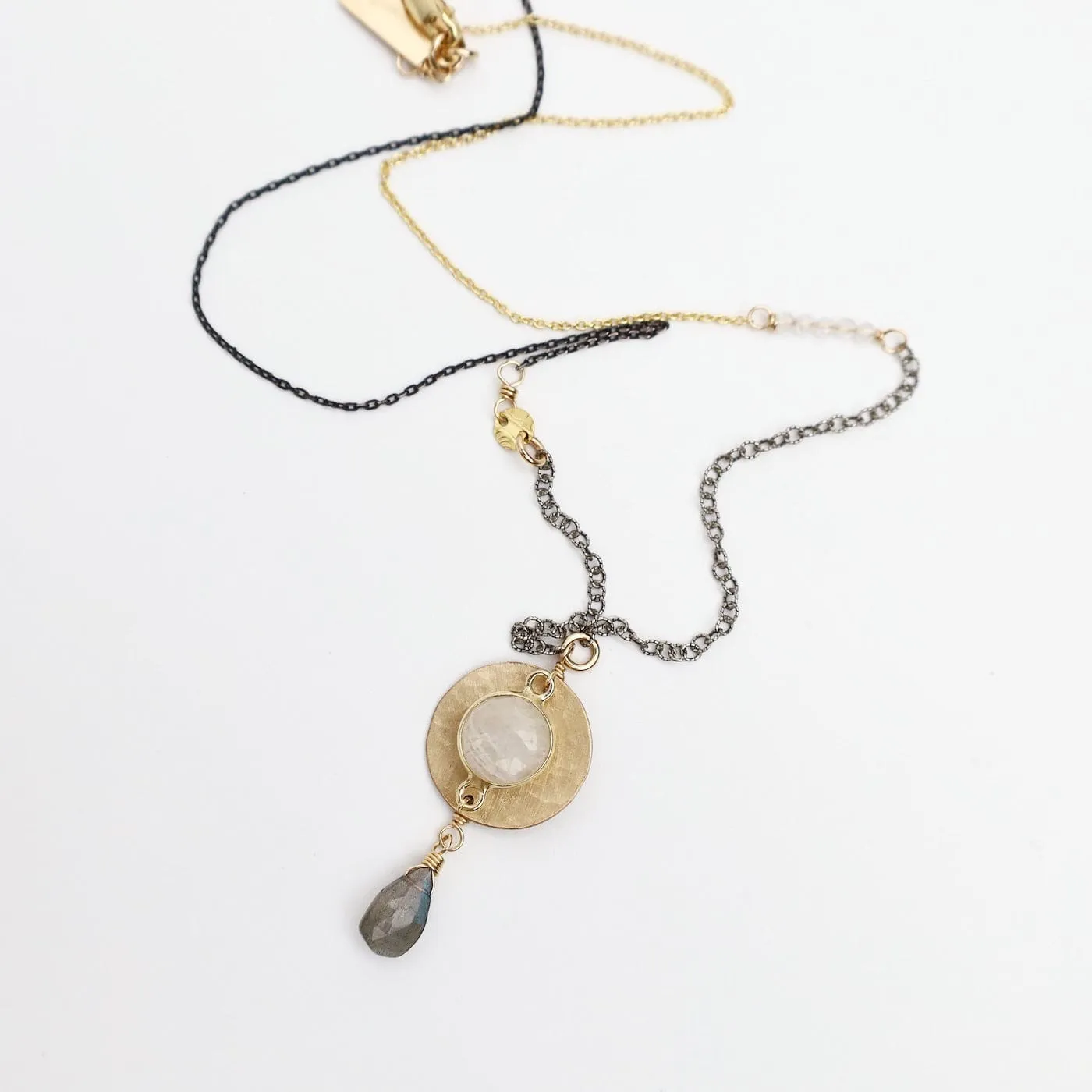 Two Tone Moonstone & Labradorite Drop Necklace
