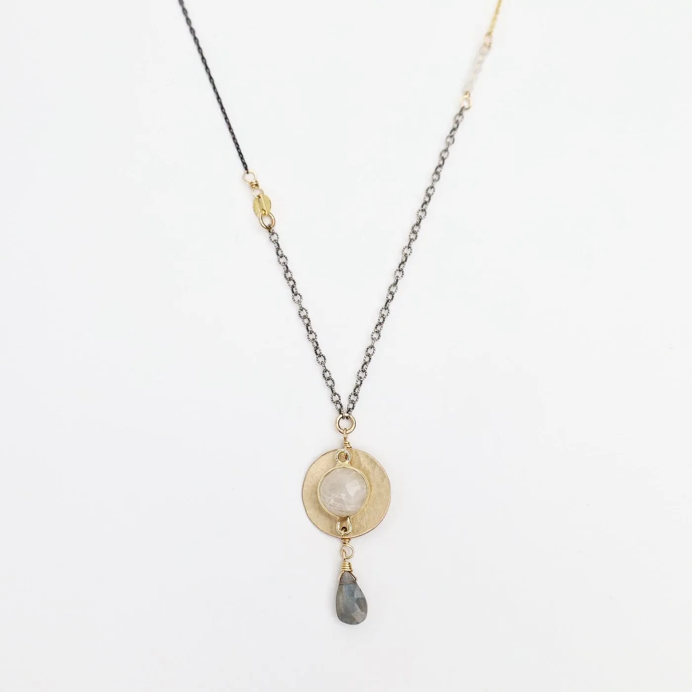 Two Tone Moonstone & Labradorite Drop Necklace