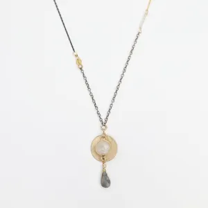 Two Tone Moonstone & Labradorite Drop Necklace
