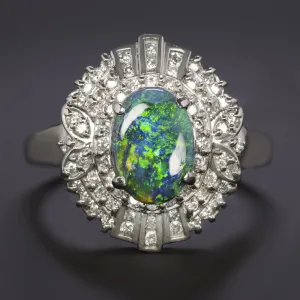 VINTAGE BOULDER OPAL DIAMOND COCKTAIL RING PLATINUM BIG BALLERINA NATURAL ESTATE