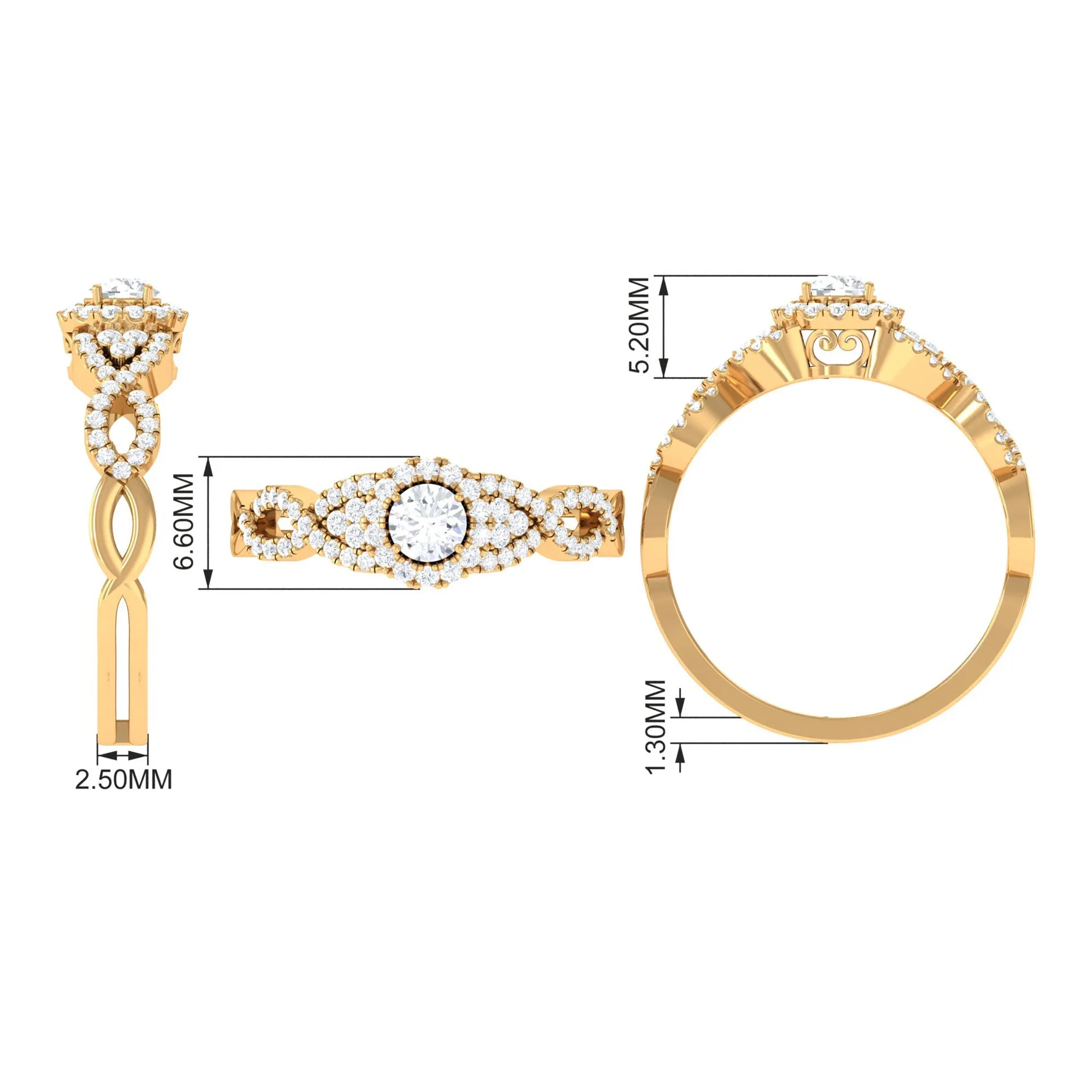 Vintage Crossover Engagement Ring with Cubic Zirconia